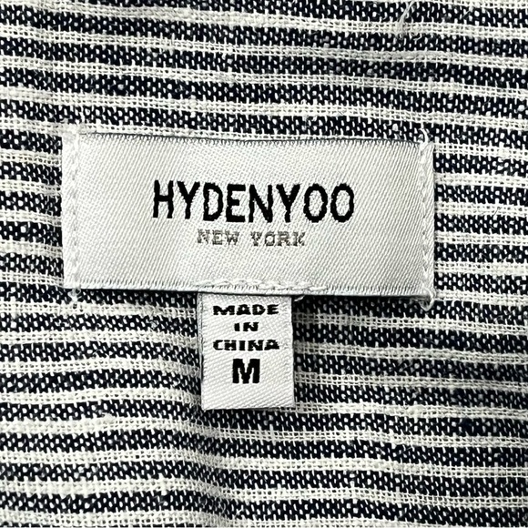 Hydenyoo Linen Blend Button Up Shirt Mens Size Medium Gray Striped - Picture 4 of 11